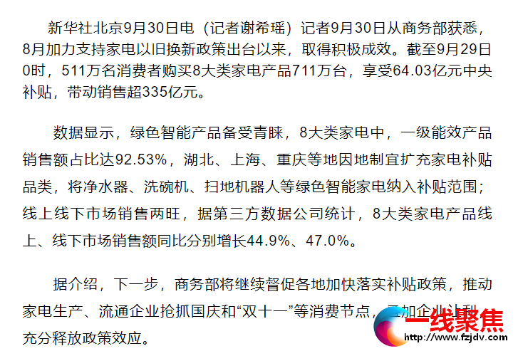 全国参与家电以旧换新活动超500万人